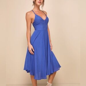 Lulus Troulos Royal Blue Lace-up Midi Dress - Size L